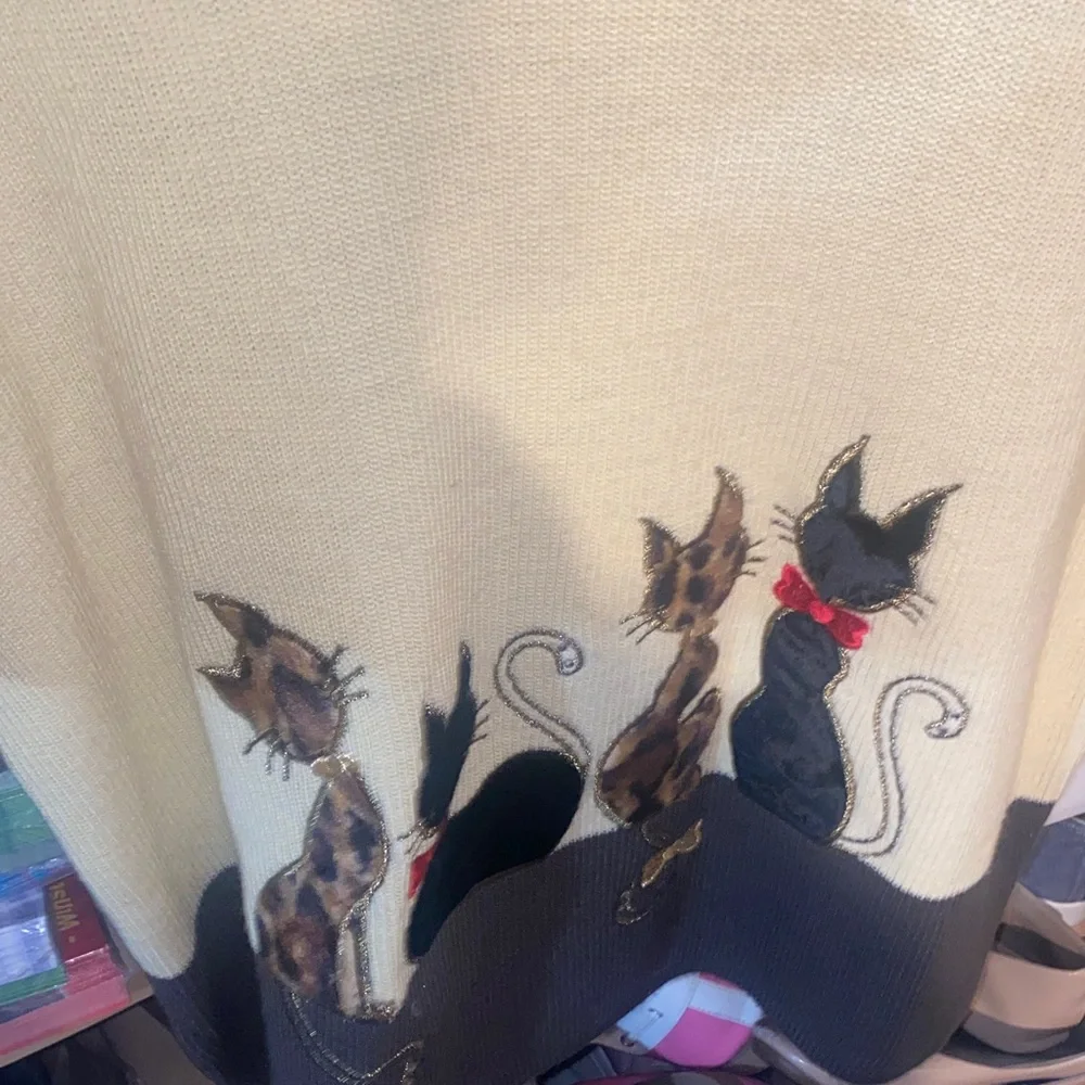 Yellow Cat-Print - patchwork Crewneck Sweater
